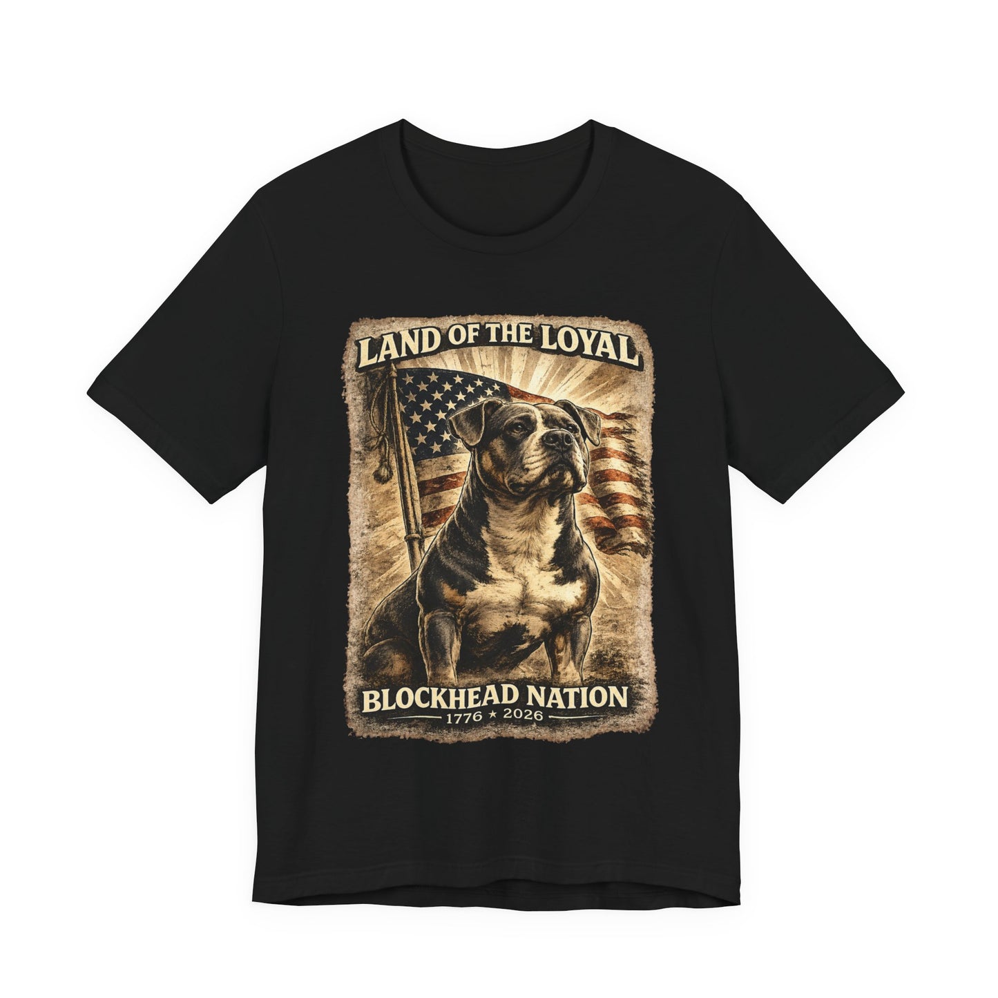 Land Of The Loyal Patriotic Pit Bull T-Shirt | All-American Blockheads Collection