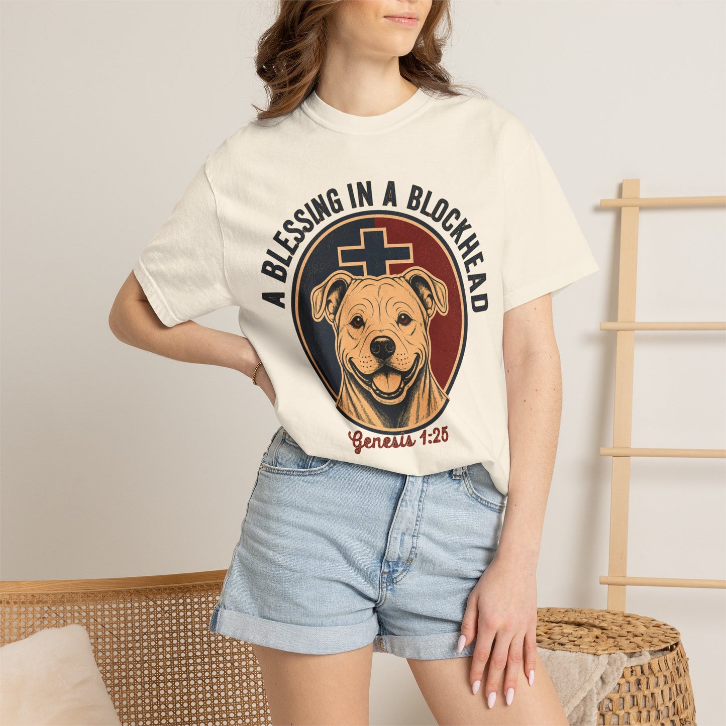 A Blessing in a Blockhead Heritage Tee - Christian Pit Bull Shirt