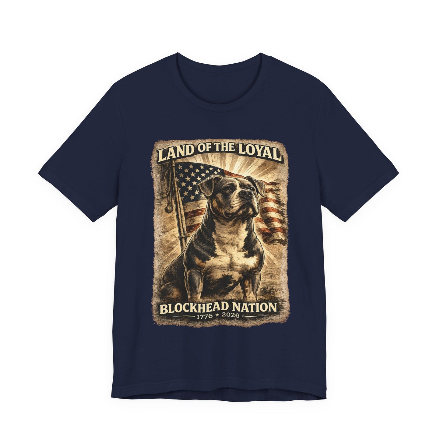 Land Of The Loyal Patriotic Pit Bull T-Shirt | All-American Blockheads Collection