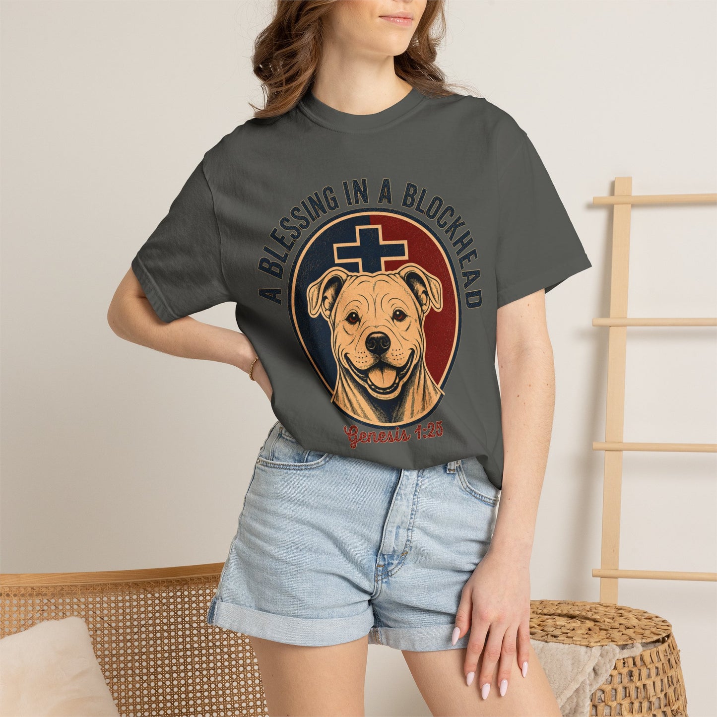 A Blessing in a Blockhead Heritage Tee - Christian Pit Bull Shirt