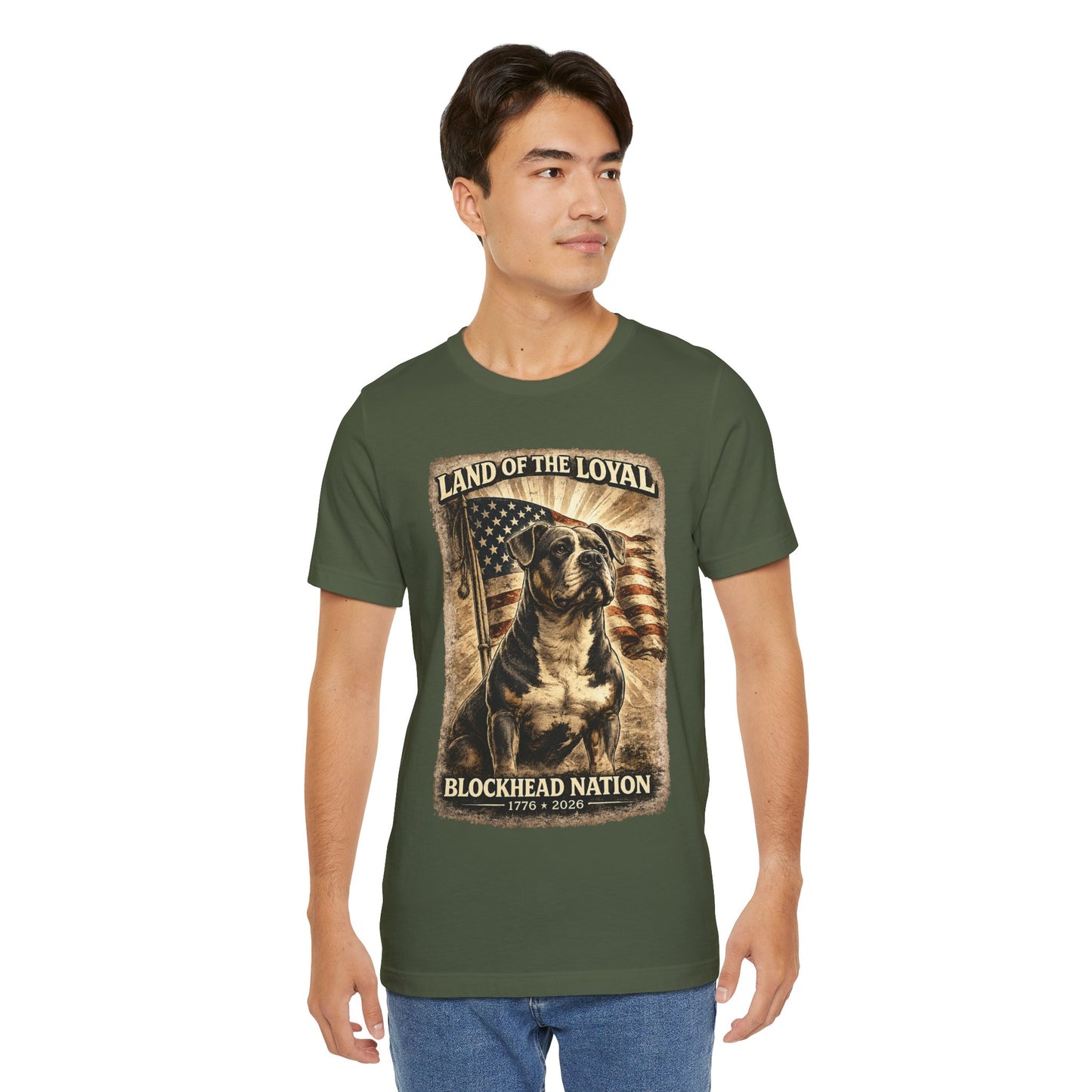 Land Of The Loyal Patriotic Pit Bull T-Shirt | All-American Blockheads Collection