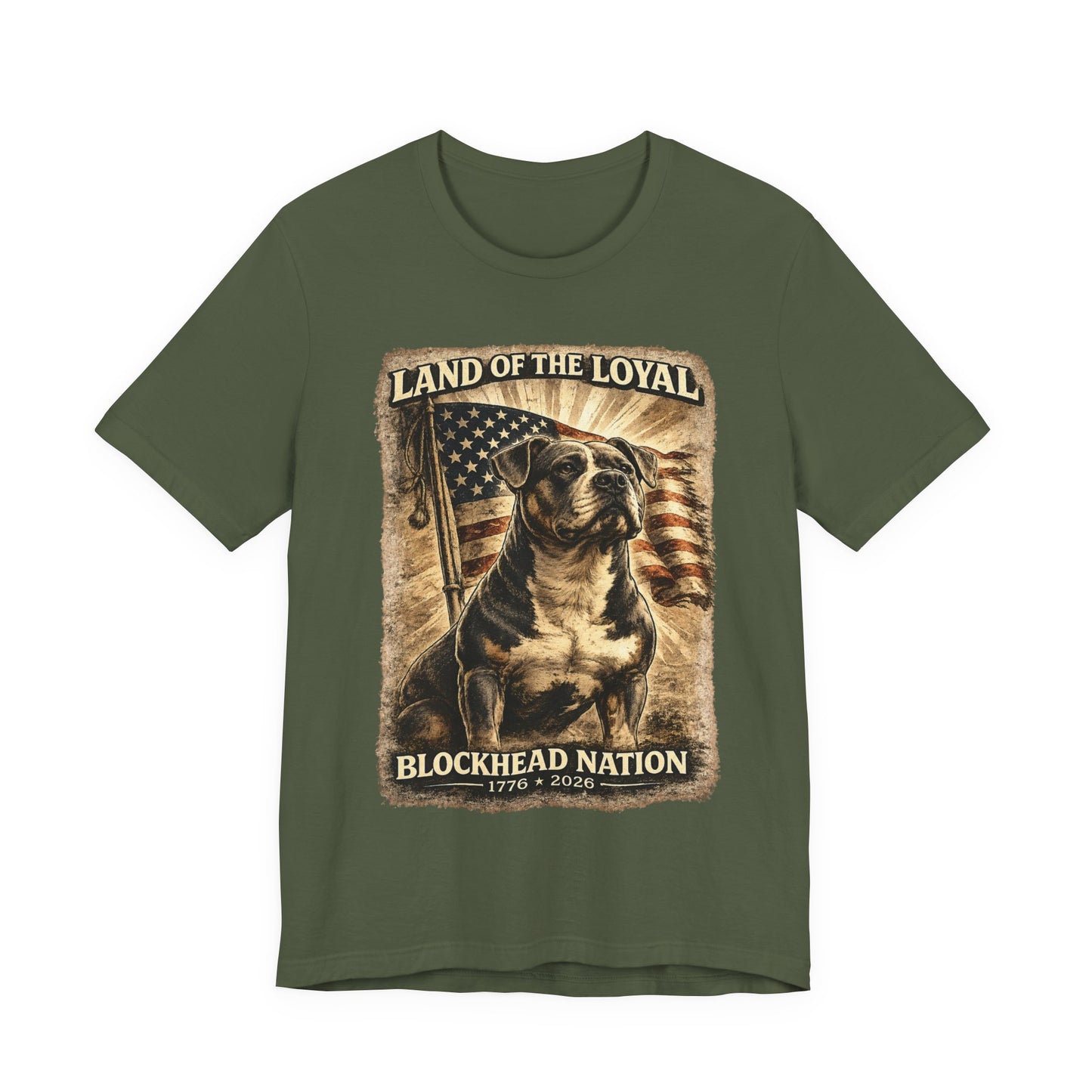 Land Of The Loyal Patriotic Pit Bull T-Shirt | All-American Blockheads Collection