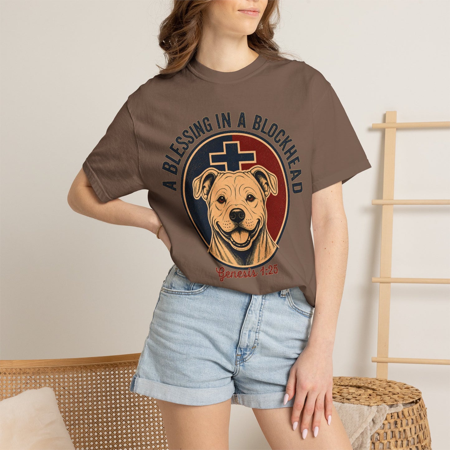 A Blessing in a Blockhead Heritage Tee - Christian Pit Bull Shirt