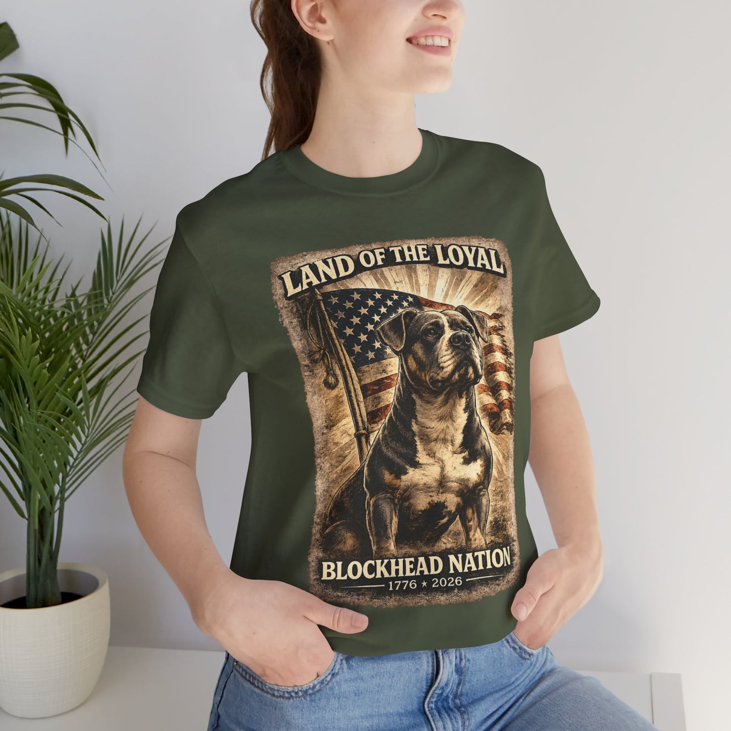 Land Of The Loyal Patriotic Pit Bull T-Shirt | All-American Blockheads Collection