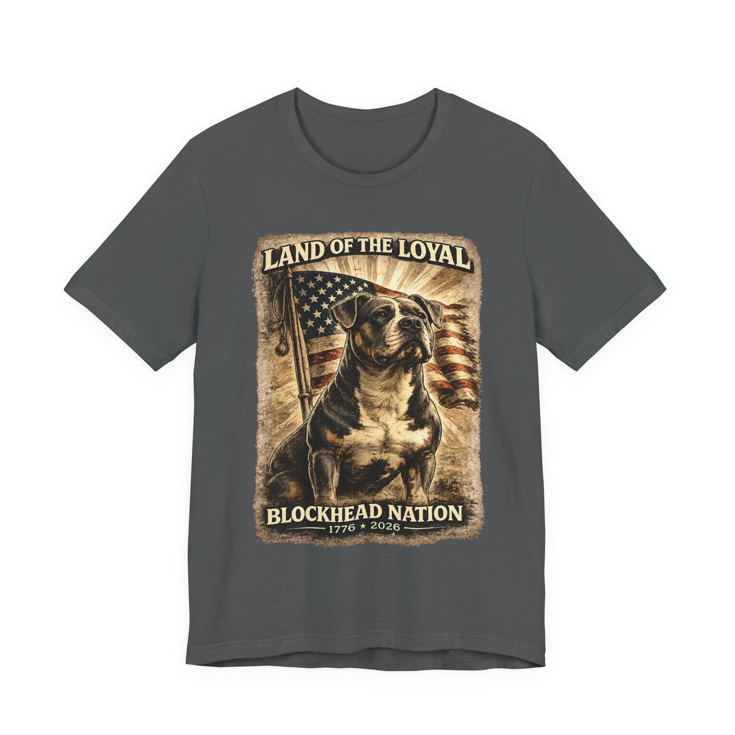 Land Of The Loyal Patriotic Pit Bull T-Shirt | All-American Blockheads Collection