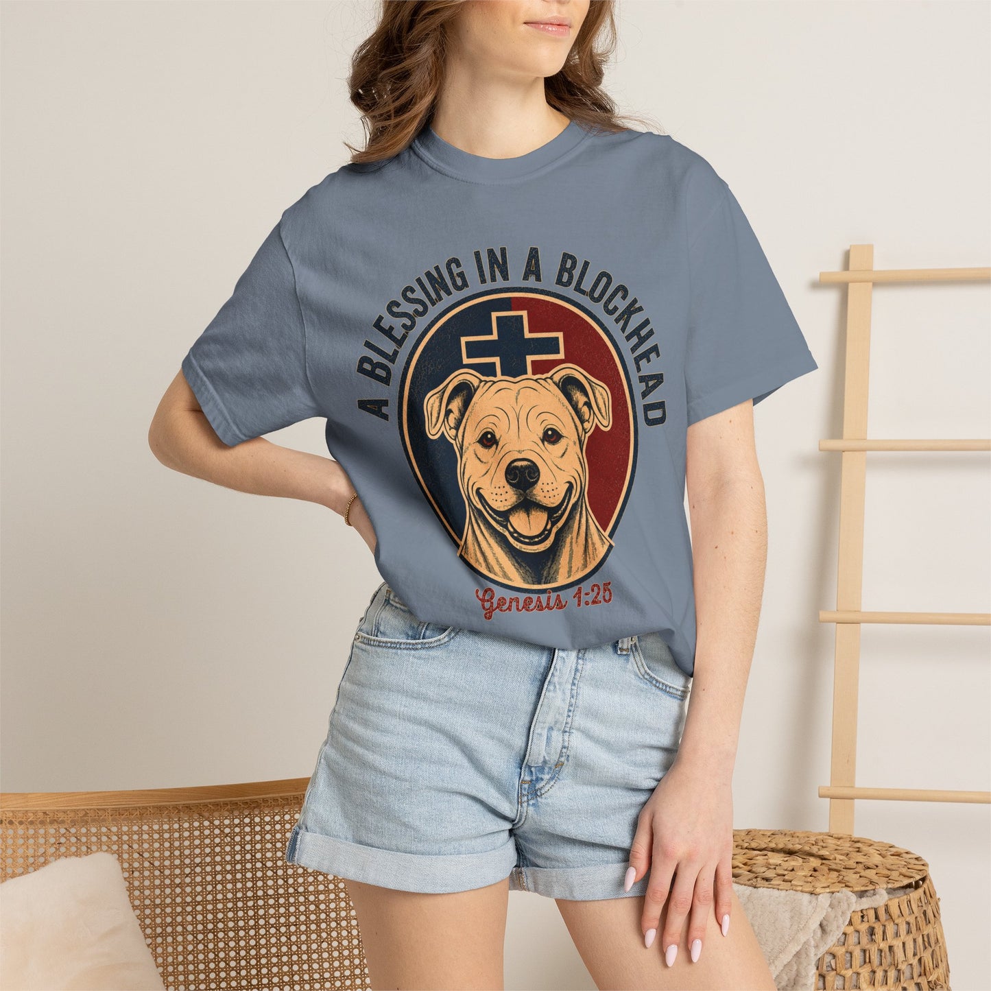 A Blessing in a Blockhead Heritage Tee - Christian Pit Bull Shirt
