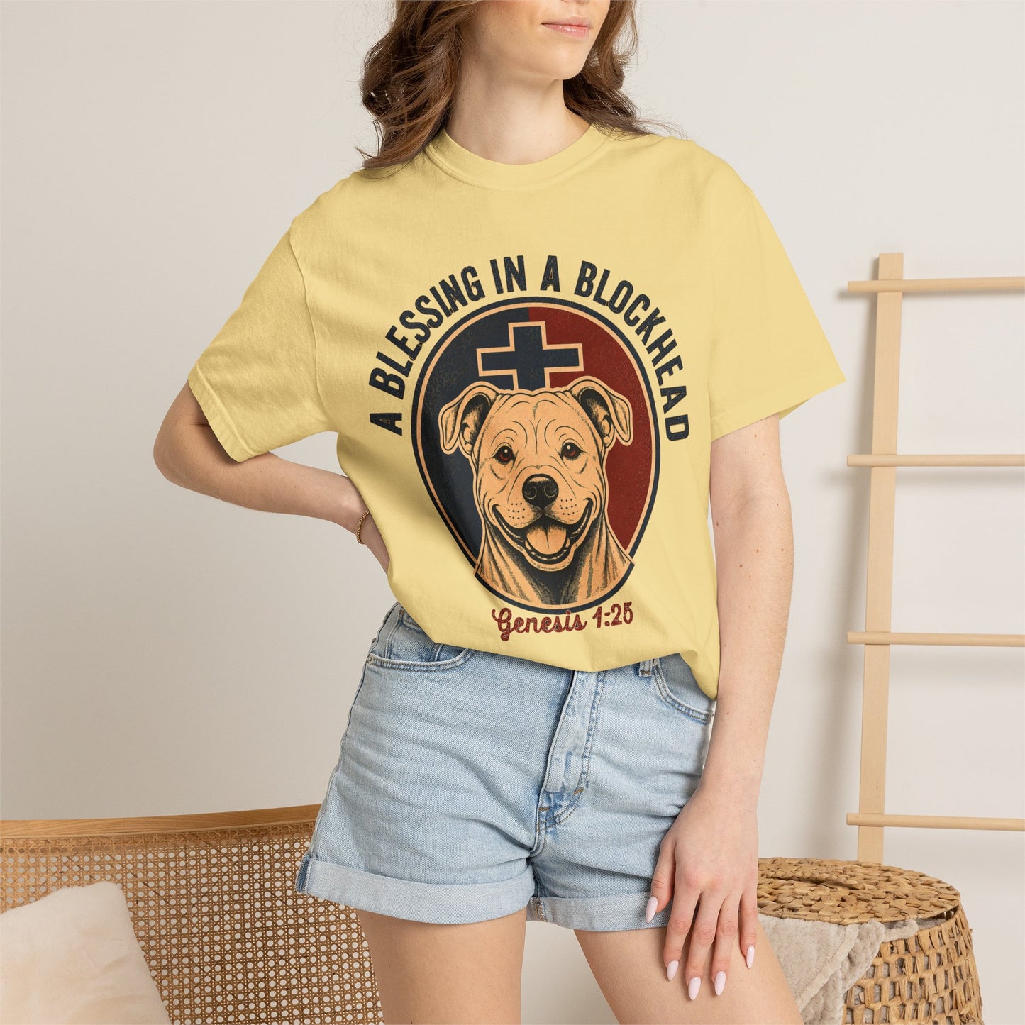 A Blessing in a Blockhead Heritage Tee - Christian Pit Bull Shirt
