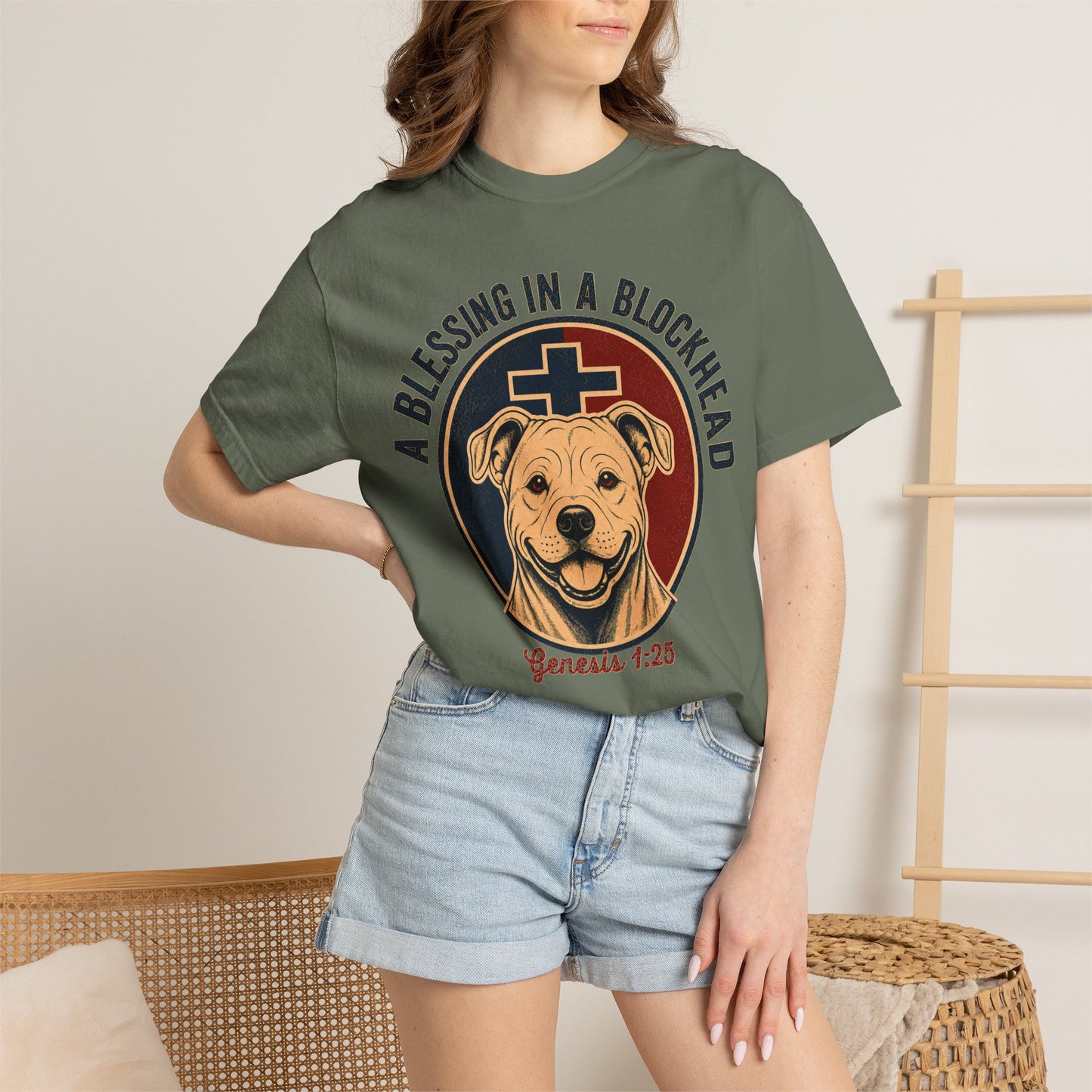 A Blessing in a Blockhead Heritage Tee - Christian Pit Bull Shirt